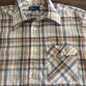 Vintage Shirt Plaid Button Down Up JCPenny Plain Pockets Short Sleeve Large